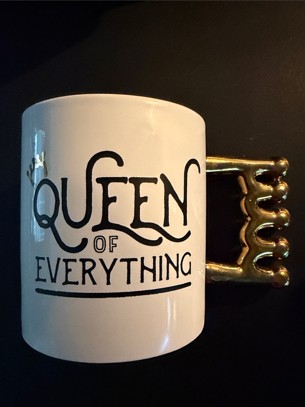 White Ceramic 'Queen of Everything' Mug with Gold Crown Handle By Bigmouth Inc